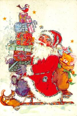 Simli Yılbaşı Noel Kartpostal - glittery christmas postcard KRT17880 - 1