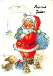 Simli Yılbaşı Noel Kartpostal - glittery christmas postcard KRT17893 - Gökçekoleksiyon