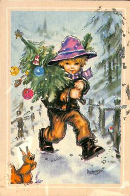 Simli Yılbaşı Noel Kartpostal - glittery postcard KRT17919 - 1