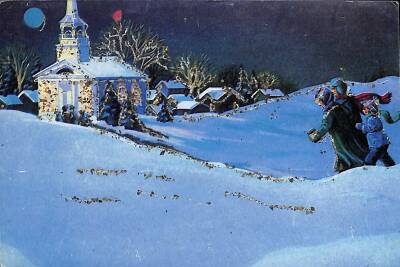 Simli Yılbaşı Noel Kartpostal - glittery postcard KRT17923 - 1