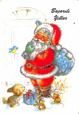Simli Yılbaşı Noel Temalı Kartpostal KRT18123 - 1