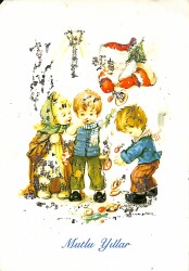 Simli Yılbaşı Ve Kış Kartpostal - 1970-1980s glittery postcard KRT17984 - Gökçekoleksiyon