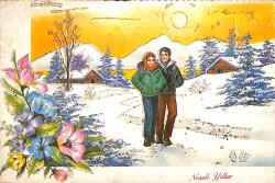 Simli Yılbaşı Ve Kış Kartpostal - 1970-1980s glittery postcard KRT17994 - Gökçekoleksiyon