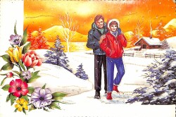 Simli Yılbaşı Ve Kış Kartpostal - 1970-1980s glittery postcard KRT17995 - Gökçekoleksiyon