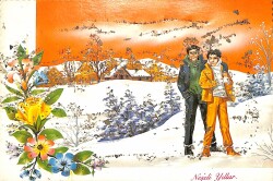 Simli Yılbaşı Ve Kış Kartpostal - 1970-1980s glittery postcard KRT17996 - Gökçekoleksiyon