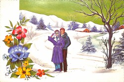 Simli Yılbaşı Ve Kış Kartpostal - 1970-1980s glittery postcard KRT17998 - Gökçekoleksiyon