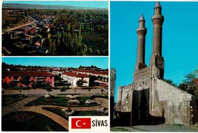 Sivas Hükümet Meydanı, Çifte Minare Kartpostal *Arkası Yazılı* KRT11535 - 1