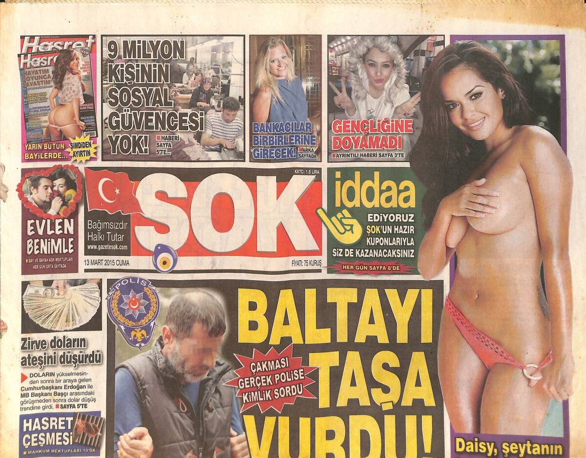 Şok Gazetesi 13 Mart 2015 - Erol Büyükburç Popun Efsanesi Hayata Veda Etti - Asena Pencereden Kaçtı GZ158532 - 1