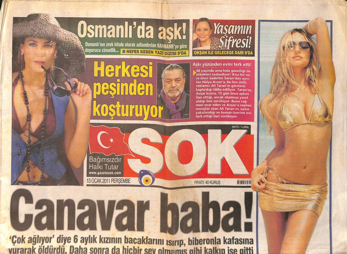 Şok Gazetesi 13 Ocak 2011 - Ali Turan Gönlünü Hülya Avşar'a Kaptırdı Evi Terk Etti - Seda Sayan'ın Kardeşi Uyuşturucudan Gözaltına Alındı GZ158477 - 1