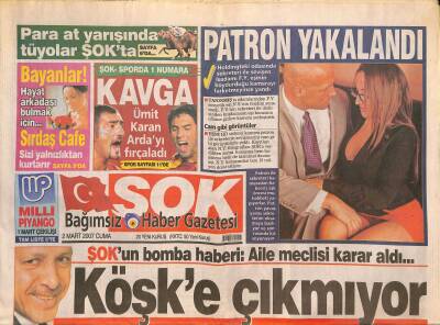 Şok Gazetesi 2 Mart 2007 - Hülya Avşarın Çöküşü - TSK , Erdoğana Sert Yanıt Verdi GZ124461 - 1