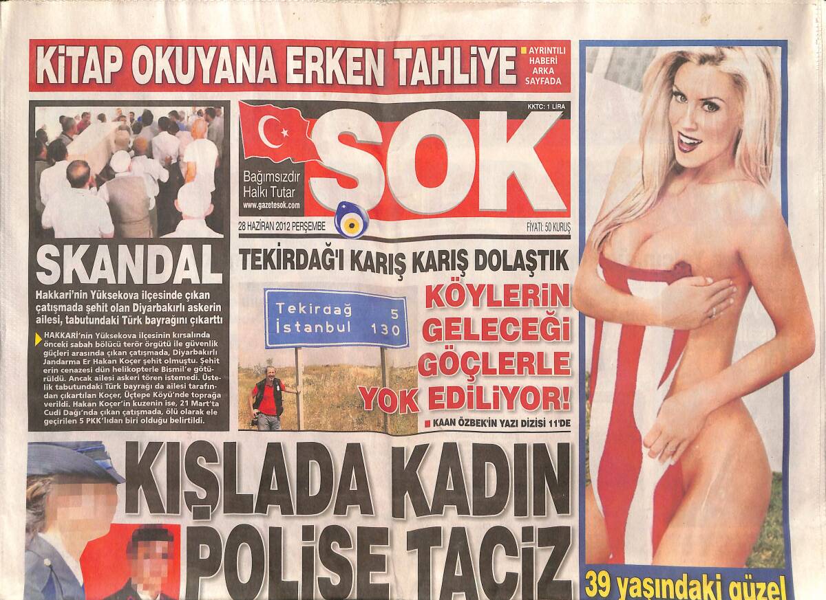 Şok Gazetesi 28 Haziran 2012 - 39 Yaşındaki Güzel Playboy'a Soyundu - Kışlada Polis Kadına Tecavüz - Süreyya Yalçın 3 Köpeğiyle Locada Dinleniyor GZ137744 - 1