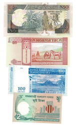 Somali/Moğolistan/Madagaskar/Bangladeş Yabancı Kağıt Para Lotu ÇİL YKP8325 - 2