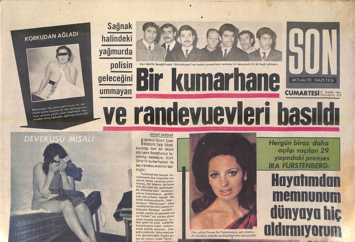 Son Aktüalite Gazetesi 16 Kasım 1968 - Bir Kumarhane Ve Randevuevleri Basıldı - Zsa Zsa Gabor Londra'da Gümrük Memurlarıyla Kavga Etti GZ156501 - 1