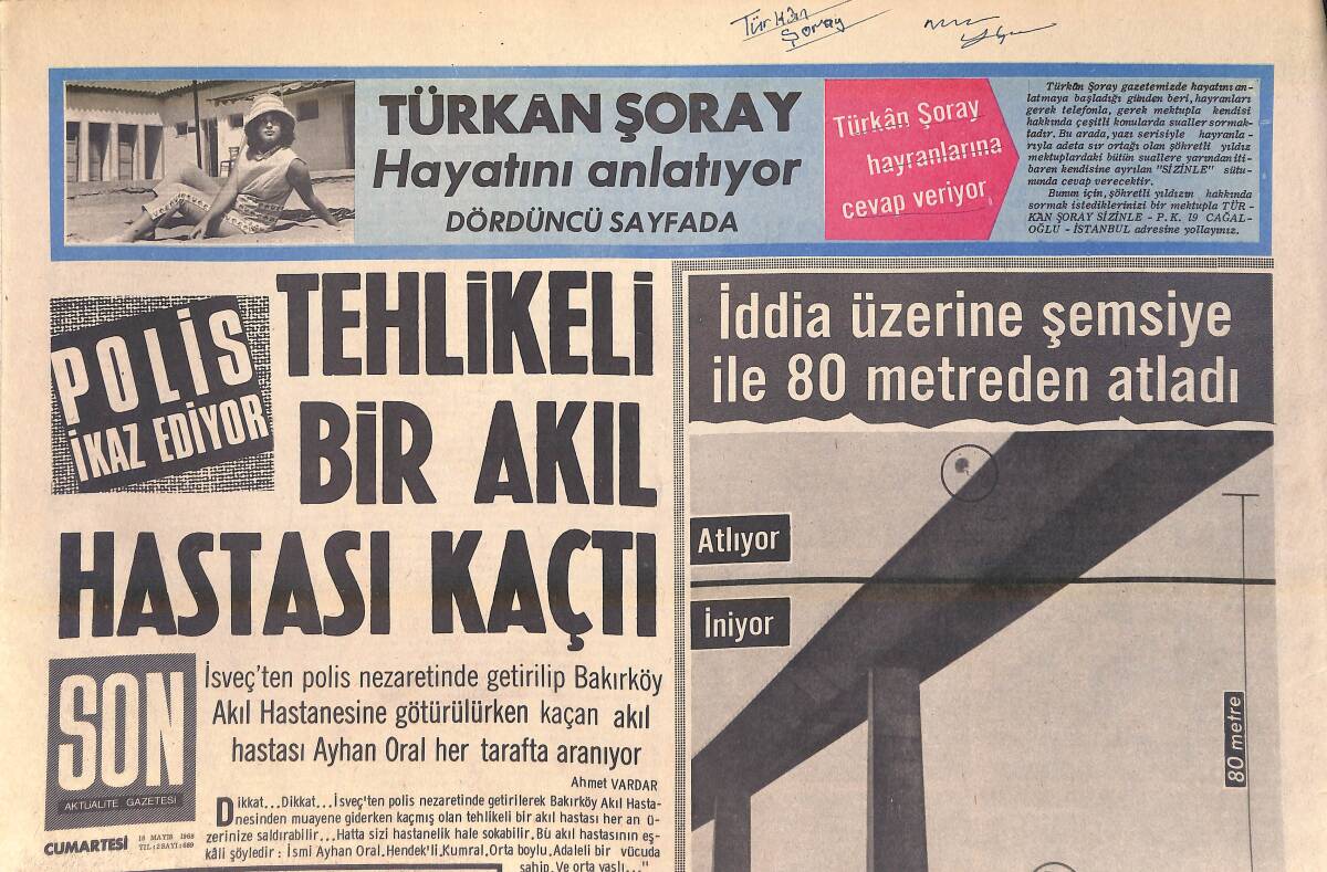 Son Aktüalite Gazetesi 18 Mayıs 1968 - Türkan Şoray: Türkan Şoray Benim İçin Artık Her Şey Bitmişti GZ156406 - 1