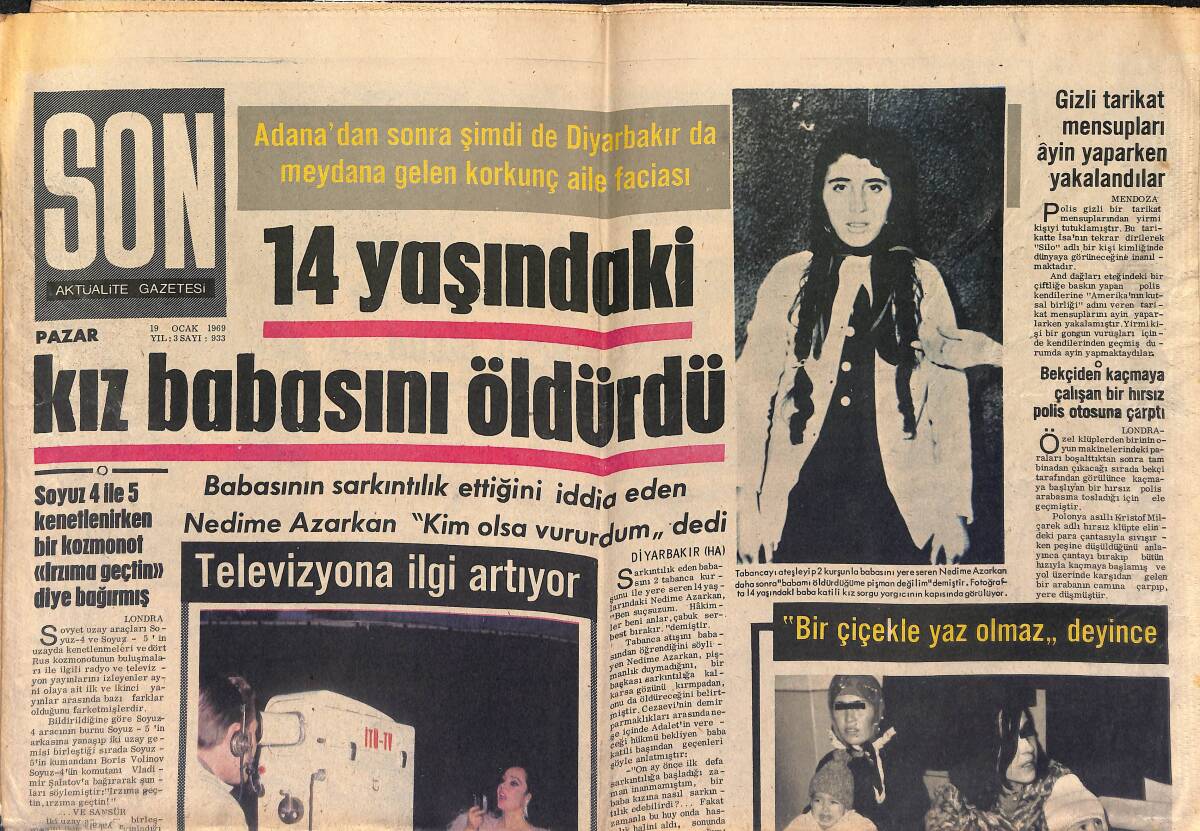 Son Aktüalite Gazetesi 19 Ocak 1969 - Muhterem Nur '' Ömrümce Ağladım '' Şarkısını Söylerken Hem Ağladı Hem Ağlattı GZ149633 - 1