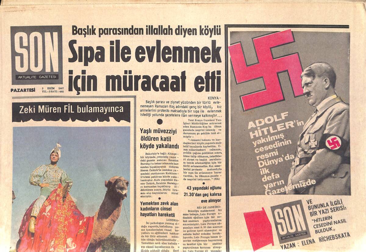Son Aktüalite Gazetesi 2 Ekim 1967 - Zeki Müren Fil Bulamayınca - Çıplaklar Kampında Yılın Röportajı GZ156732 - 1