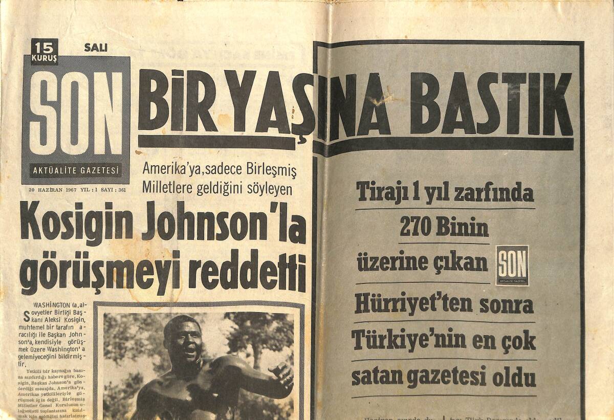 Son Aktüalite Gazetesi 20 Haziran 1967 - Kosigin Johnson'la Görüşmeyi Reddetti - Uçan Hollandalı'nın Rekoru GZ142193 - 1