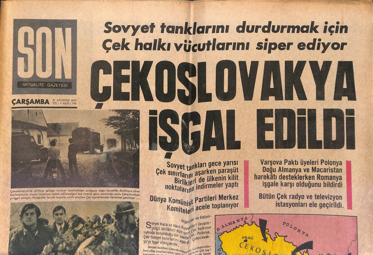 Son Aktüalite Gazetesi 21 Ağustos 1968 - Çekoslovakya İşgal Edildi - Yaşasın Dubçek GZ149382 - 1