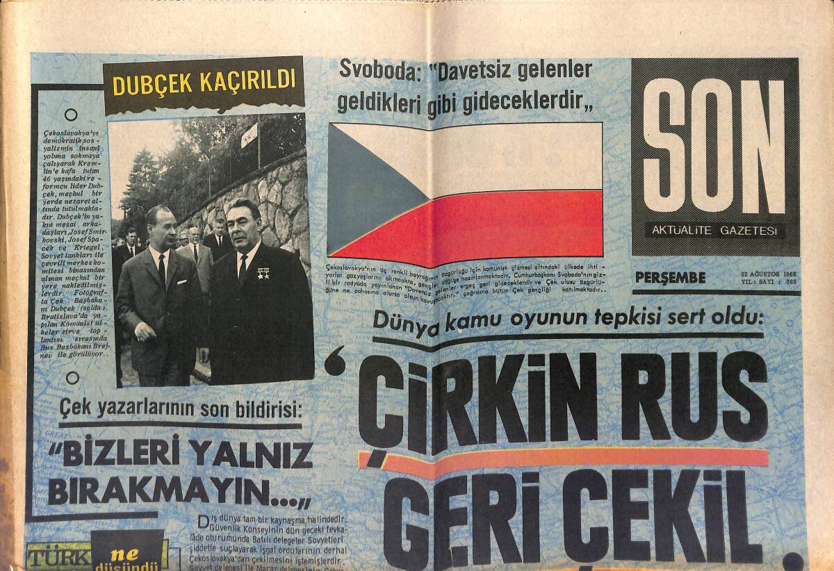 Son Aktüalite Gazetesi 22 Ağustos 1968 - Türkofon Yüksel Özkasap Reklam - Dubçek Kaçırıldı GZ149648 - 1
