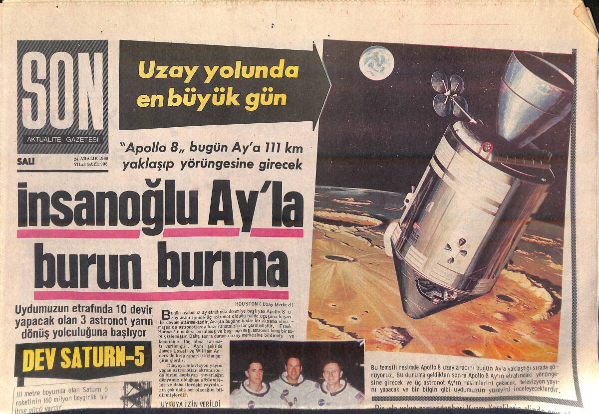 Son Aktüalite Gazetesi 24 Aralık 1968 - İnsanoğlu Ay'la Burun Buruna - Maria Grazia: Kendine Güvenebilen Soyunur GZ156792 - 1