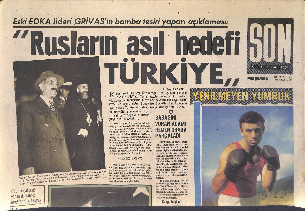 Son Aktüalite Gazetesi 24 Ekim 1968 - Rusların Asıl Hedefi Türkiye - Apollo 7'nin İnişi Sırasında 3 Astronotun Bilekleri Sıyrıldı GZ156487 - 1