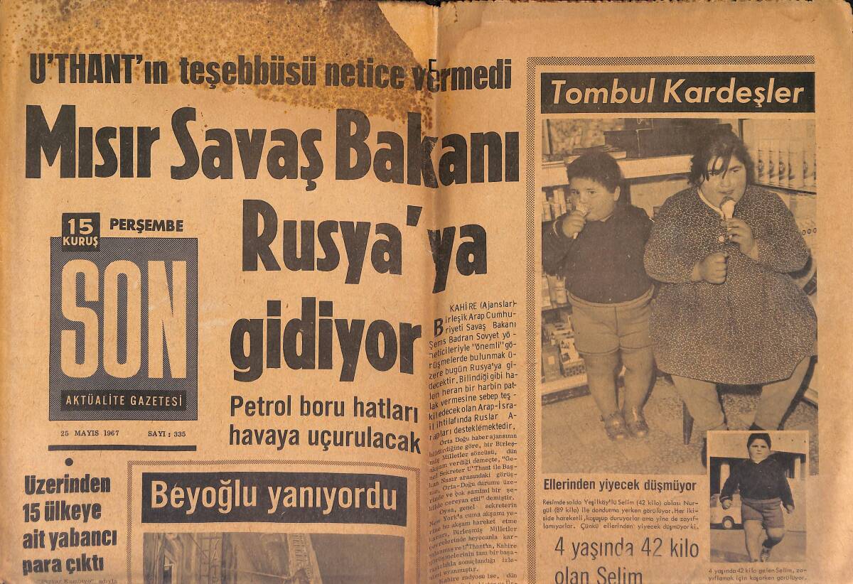 Son Aktüalite Gazetesi 25 Mayıs 1967 - Mısır Savaş Bakanı Rusya'ya Gidiyor - Beyoğlu Yanıyordu GZ149631 - 1