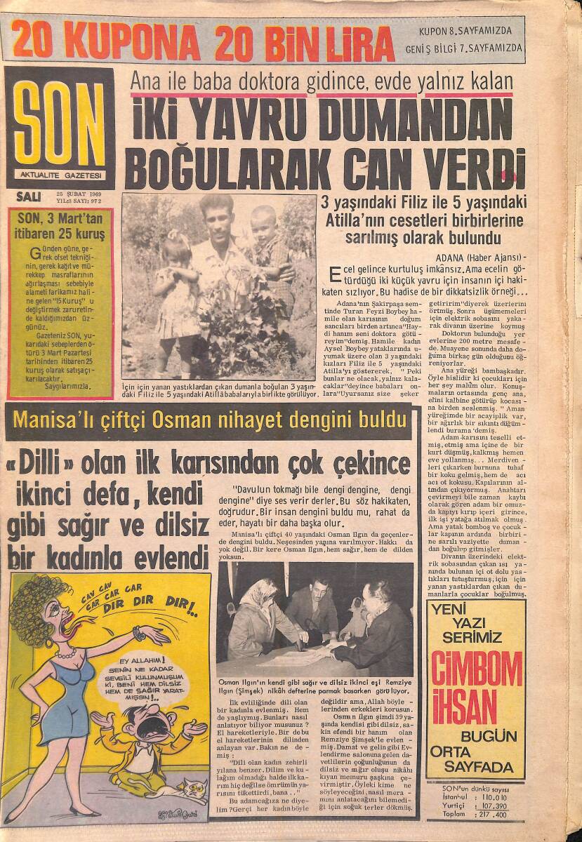 Son Aktüalite Gazetesi 25 Şubat 1969 - Demir Yumruklu Kabadayı Cimbom İhsan - Can Bartu Yeşil Çimlere Yeniden Kavuştu GZ156868 - 1
