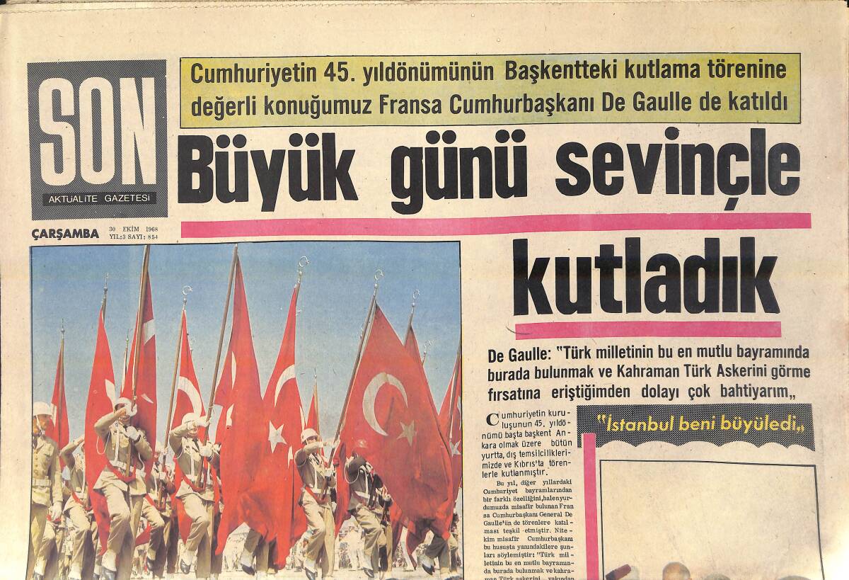 Son Aktüalite Gazetesi 30 Ekim 1968 - Galatasaray'ı Pek İyi Derece İle Bitirenlere Fransa Burcu Verecek - Soyuz 3 Yörünge Değiştirdi GZ156488 - 1