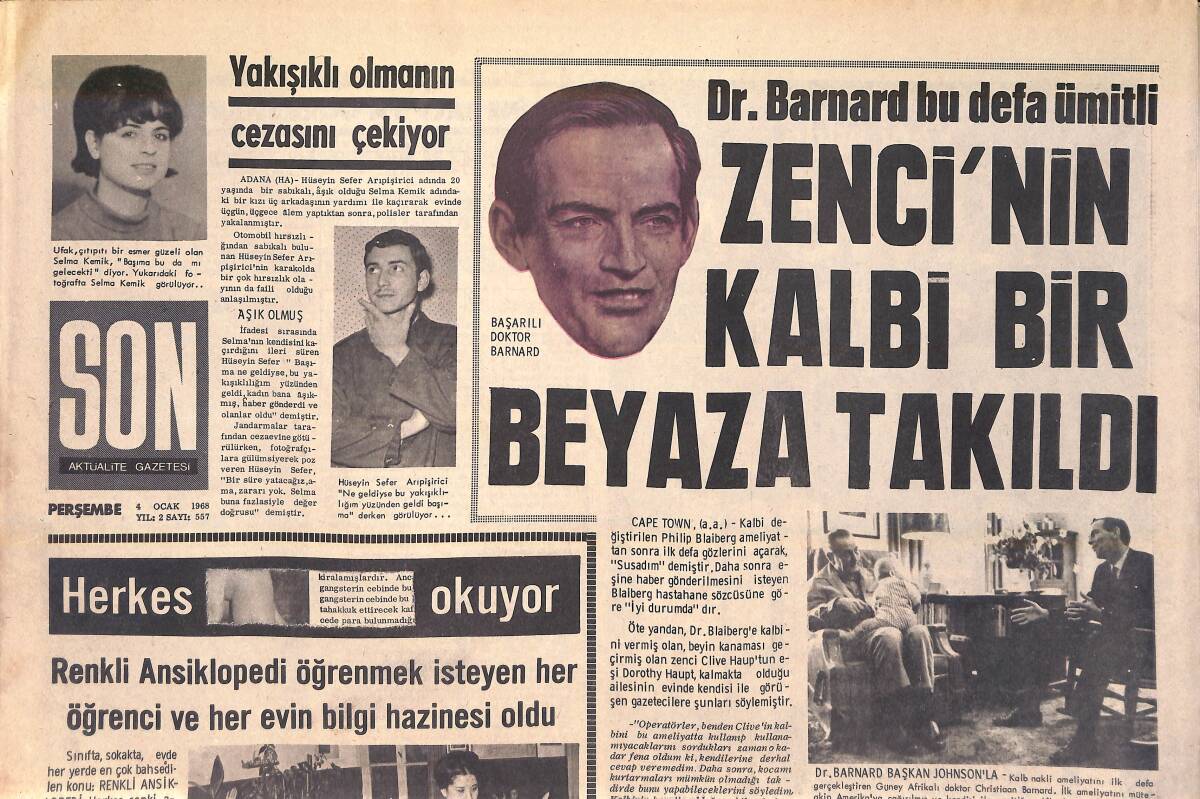 Son Aktüalite Gazetesi 4 Ocak 1968 - Dr. Barnard Bu Defa Ümitli; Zenci Kalbi Bir Beyaza Takıldı - Mia Farrow: Franki İle Sadece 8 Ay Karı Koca Olduk GZ156414 - 1