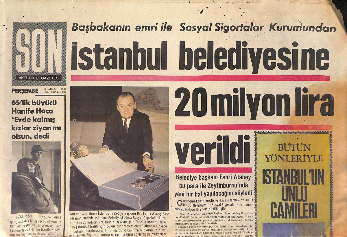 Son Aktüalite Gazetesi 5 Aralık 1968 - Nilüfer Koçyiğit'in Bademcikleri Alındı - Gina Lollobrigida'nın Doktor Barnard'a Çektiği Telgraf GZ156535 - 1