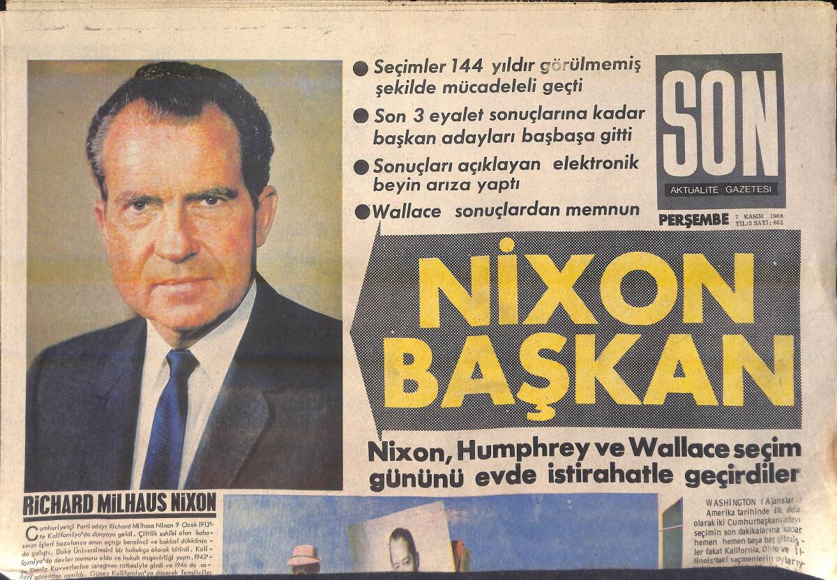 Son Aktüalite Gazetesi 7 Kasım 1968 - Nixon Başkan - Denizli'deki Atatürk Anıtı Açıldı GZ156493 - 1