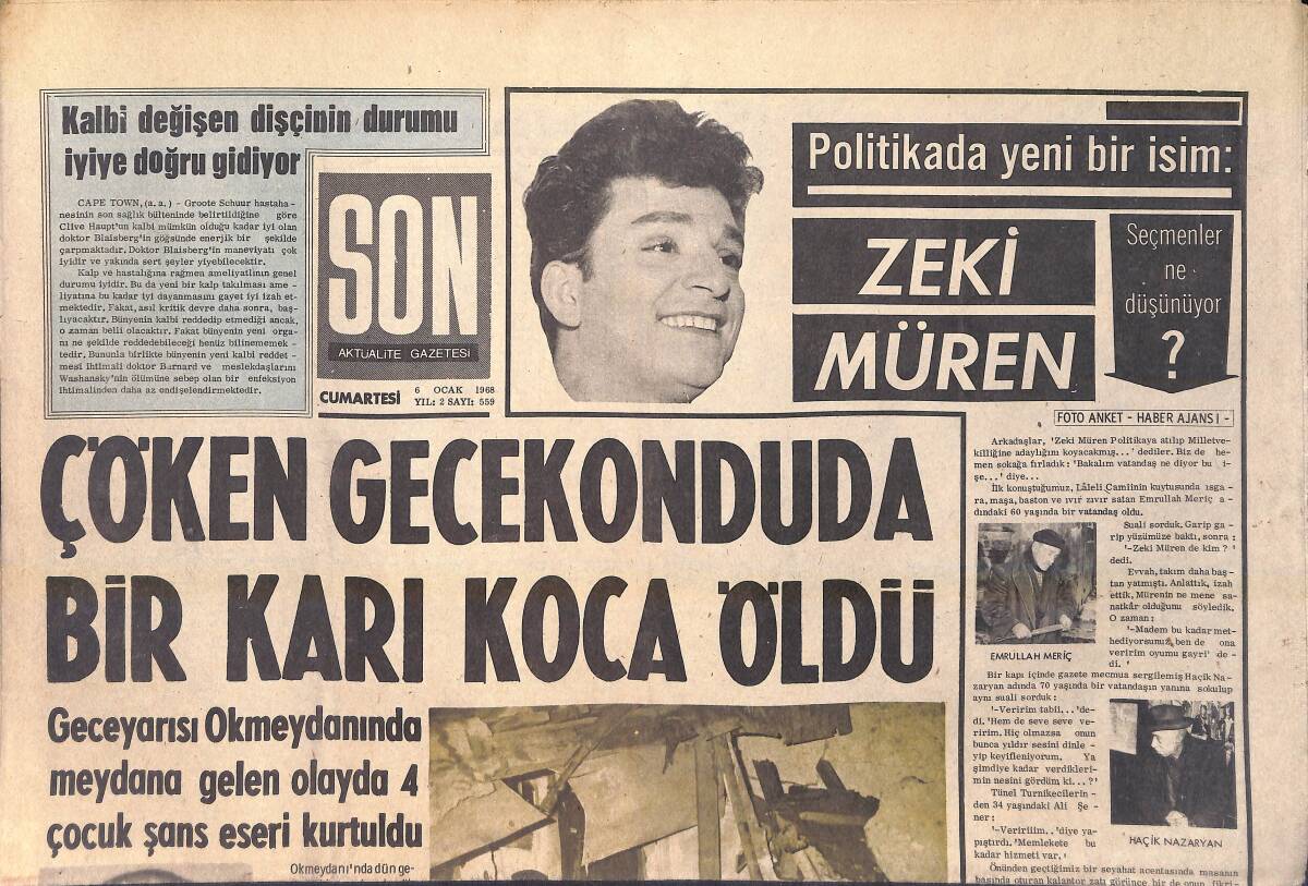 Son Aktüalite Gazetesi 8 Ocak 1968 - Politikada Yeni Bir İsim Zeki Müren - B.B Yeni Bir Skandal Bombası Patlatacak GZ156412 - 1