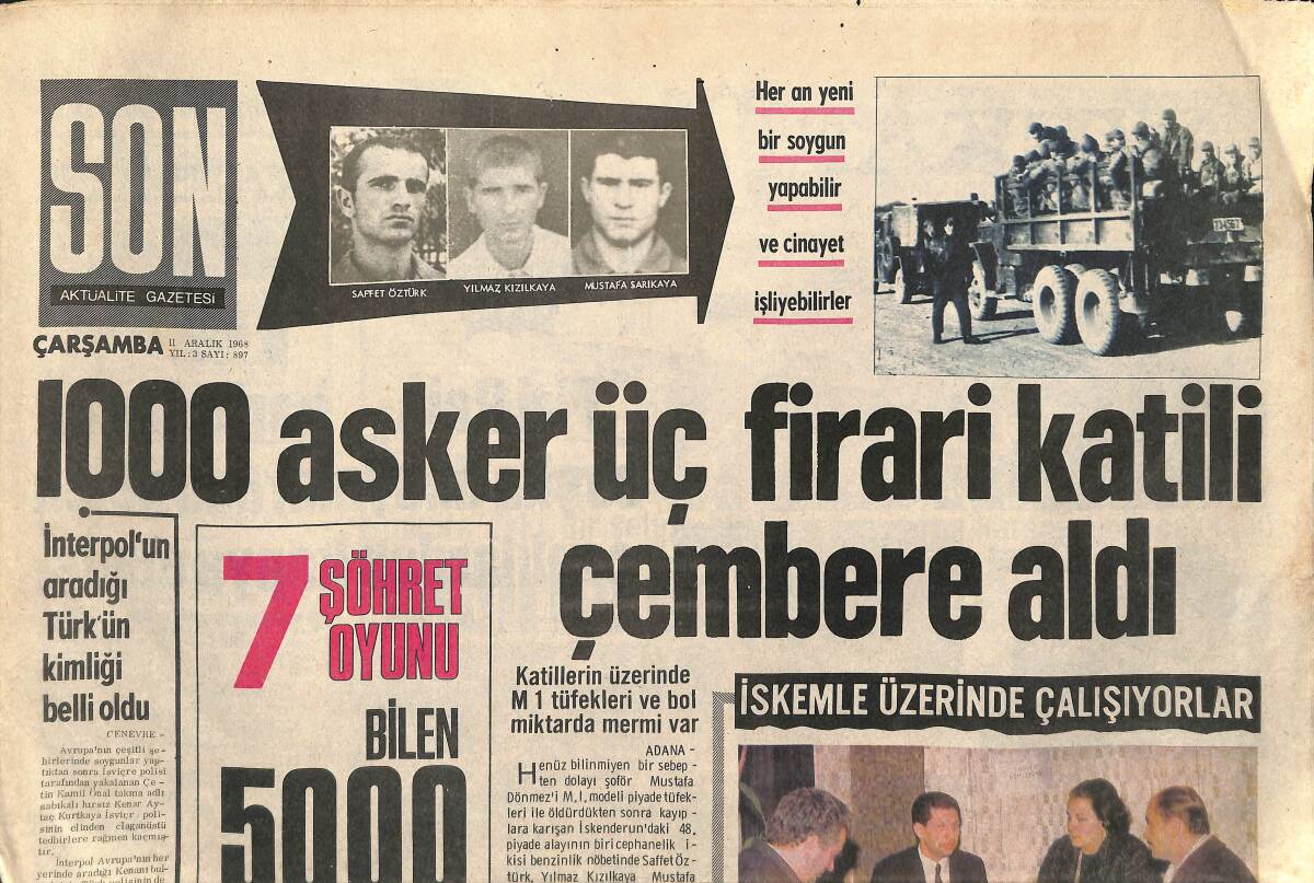 Son Aktüalite Gazetesi Çarşamba Eki 11 Aralık 1968 - İnterpol'un Aradığı Türk'ün Kimliği Belli Oldu GZ158013 - 1
