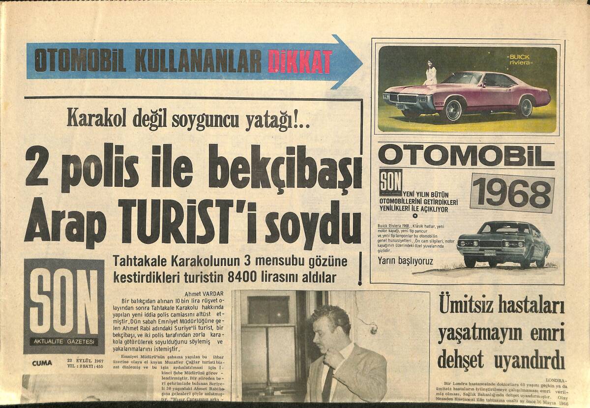 Son Aktüalite Gazetesi Cuma Eki 22 Eylül 1967 - Kayseri,Sivas Vali Ve Emniyet Müdürleri Merkeze Alındı GZ158072 - 1