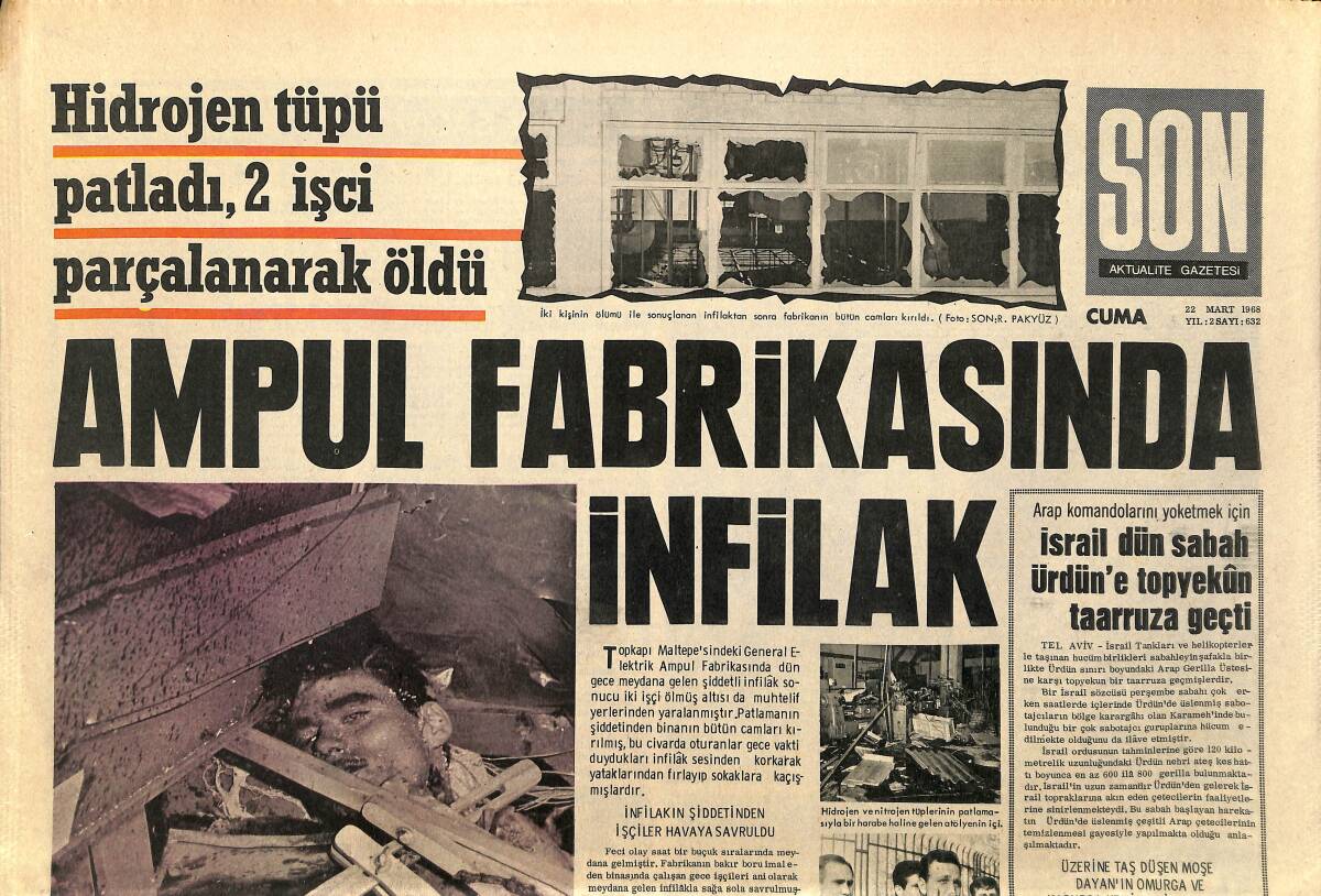 Son Aktüalite Gazetesi Cuma Eki 22 Mart 1968 - Şarlo'nun Oğlu Ölü Bulundu - Ampul Fabrikasında İnfilak GZ158083 - 1