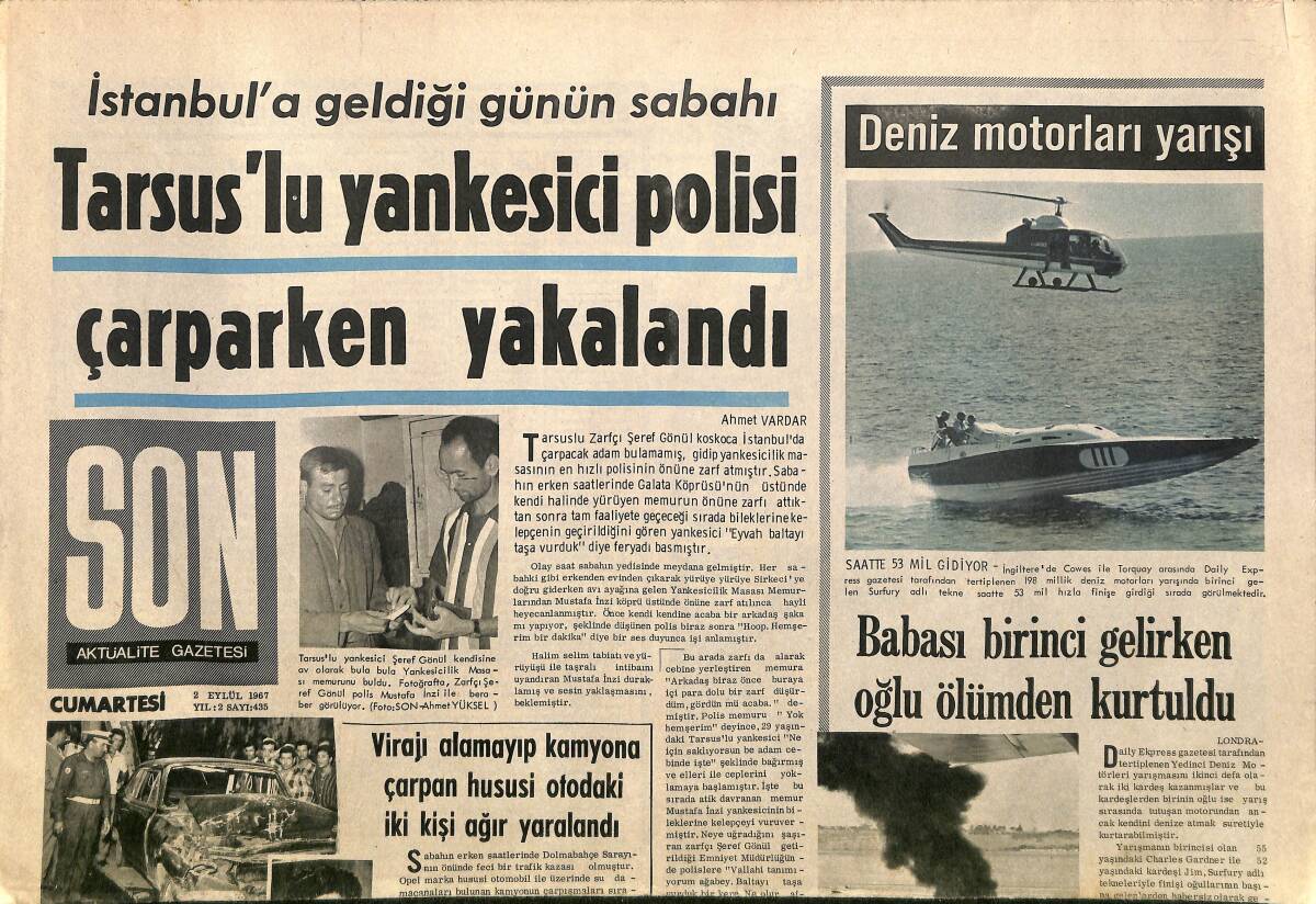 Son Aktüalite Gazetesi Cumartesi Eki 2 Eylül 1967 - Citroen Otomobilinin Yeniliği , Farlar Otomatik Olarak Arabanın Gittiği Yere Dönüyor GZ157994 - 1