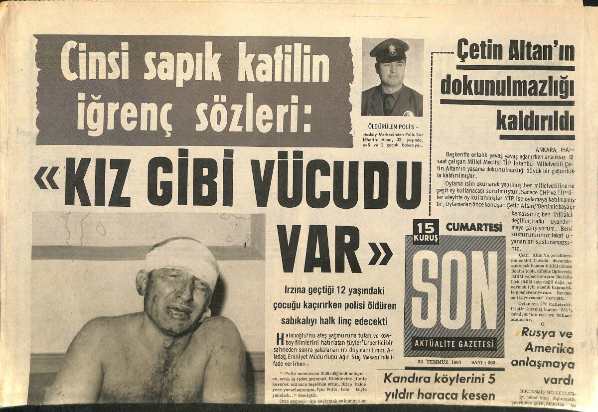 Son Aktüalite Gazetesi Cumartesi Eki 22 Temmuz 1967 - Çetin Altan'ın Dokunulmazlığı Kaldırıldı GZ158078 - 1