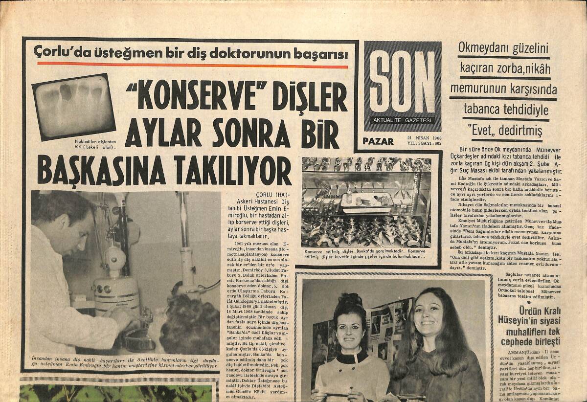Son Aktüalite Gazetesi Pazar Eki 21 Nisan 1968 - Ürdün Kralı Hüseyin'in Siyasi Muhalifleri Tek Cephede Birleşti GZ158031 - 1