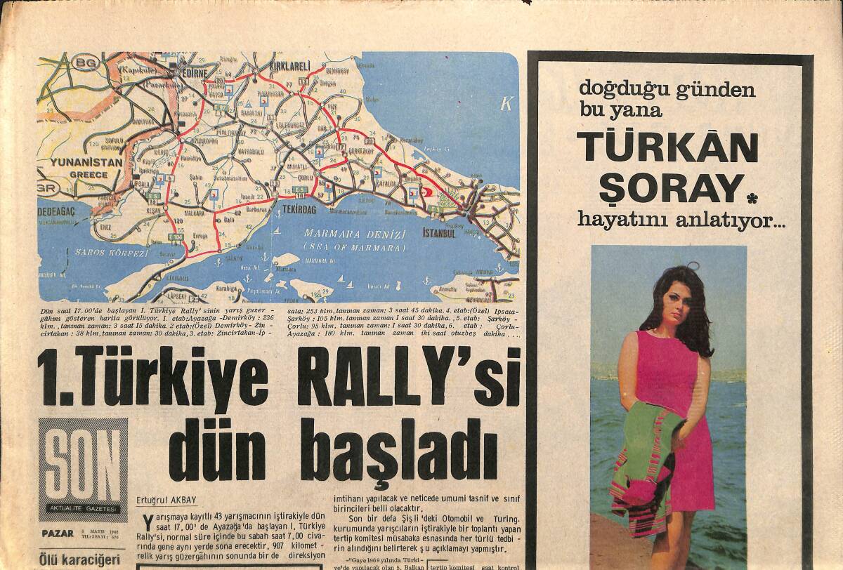Son Aktüalite Gazetesi Pazar Eki 5 Mayıs 1968 - 1.Türkiye Rally'si Dün Başladı GZ157982 - 1