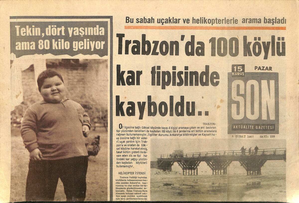 Son Aktüalite Gazetesi Pazar Eki 5 Şubat 1967 - Trabzon'da 100 Köylü Kar Tipisinde Kayboldu GZ158002 - 1