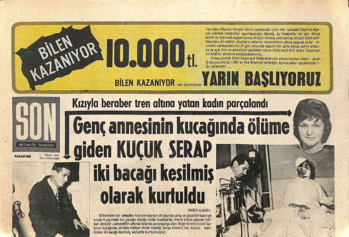 Son Aktüalite Gazetesi Pazartesi Eki 1 Nisan 1968 - Gezici Bir Sarrafın 175 Bin Lirası Çarpıldı GZ157996 - 1