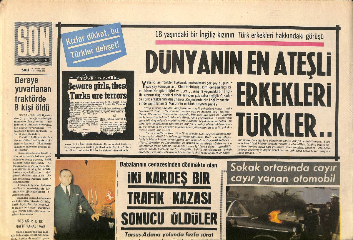 Son Aktüalite Gazetesi Salı Eki 30 Nisan 1968 - Sinir Hastalıklarının En Yeni İlacı : Çıplaklık GZ157990 - 1