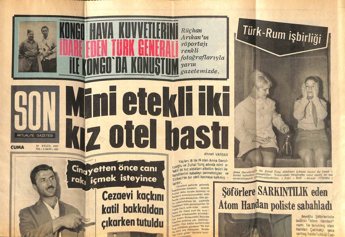 Son Gazetesi 29 Eylül 1967 - Zeki Müren Plak Afişi - Mini Etekli İki Kız Otel Bastı - Çıplaklar Kampı GZ138363 - 1