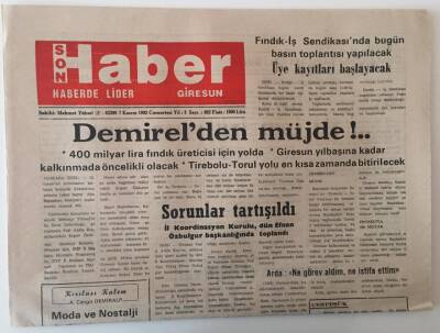 Son Haber Giresun Gazetesi 7 Kasım 1992 - Demirelden Müjde! GZ31223 - 1