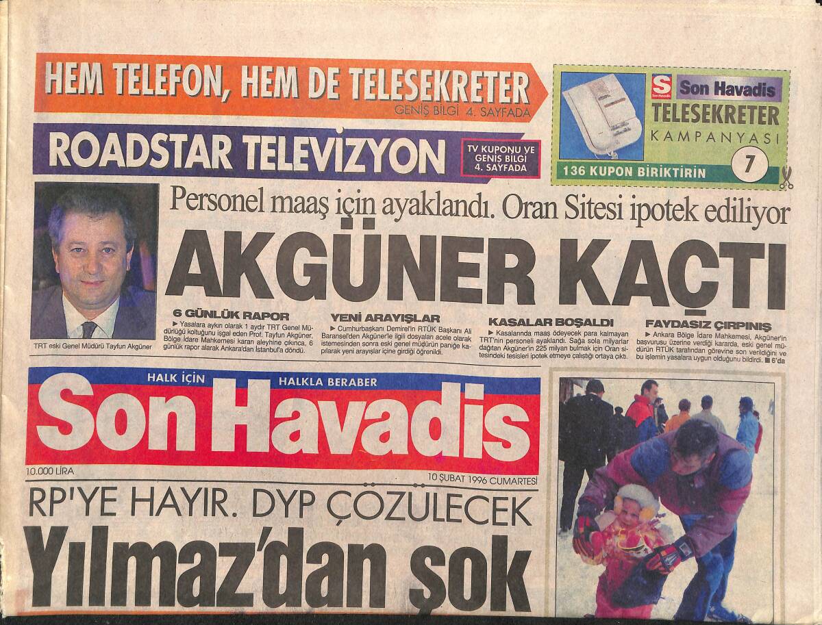 Son Havadis 10 Şubat 1996 - Rus Mafyası ABD'de - Erbakan: Abesle İştigal GZ3849 - 1