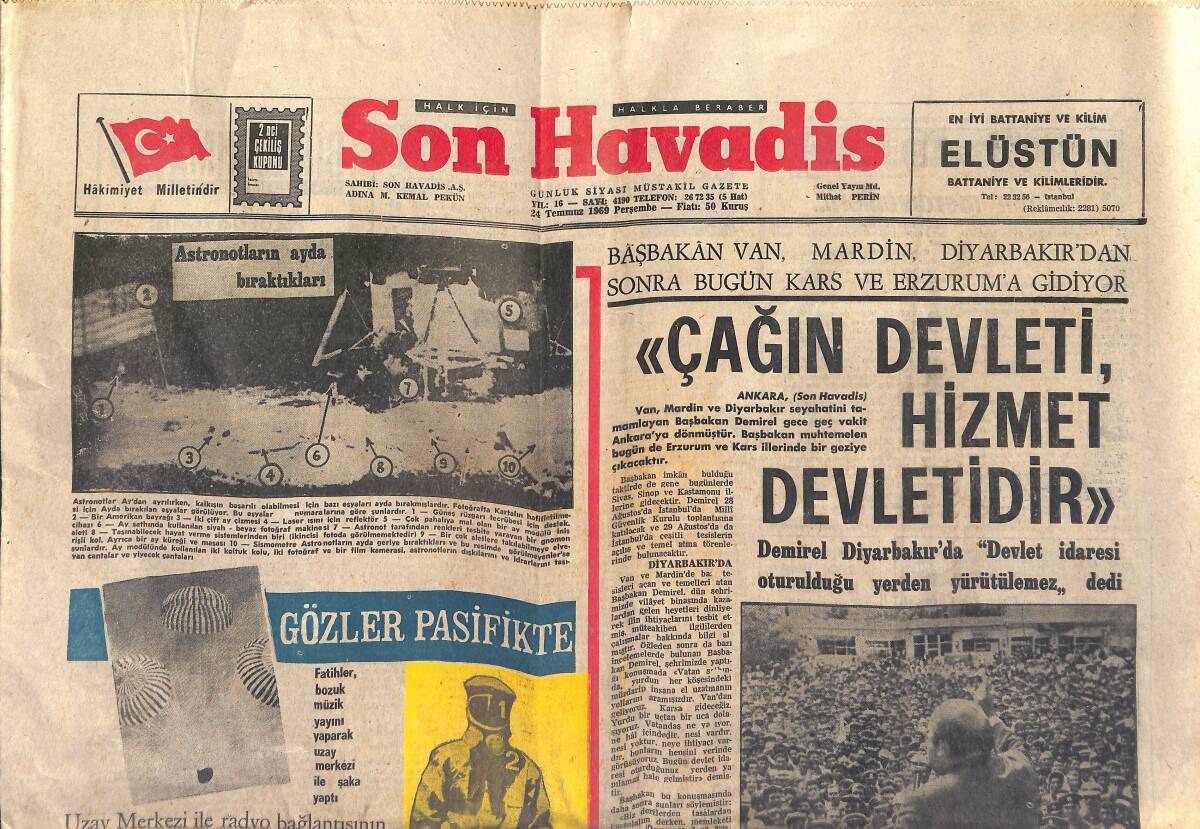Son Havadis 24 Temmuz 1969 - Apollo Bugün Denize İniyor - Abdullah Gegiç Dün Kaza Geçirdi GZ146028 - 1