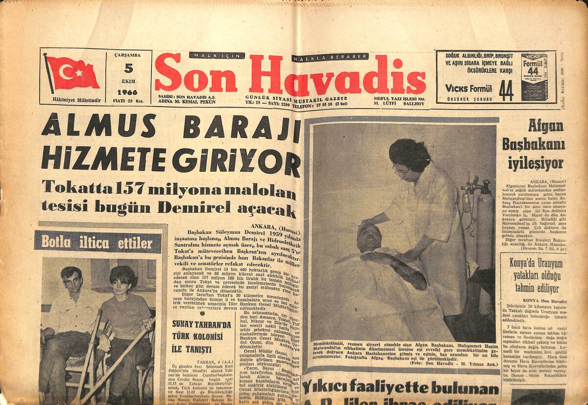 Son Havadis 5 Ekim 1966 - Almus Barajı Hizmete Giriyor - Yıkıcı Faaliyette Bulunan AP'LİLER İhraç Ediliyor! GZ142660 - 1