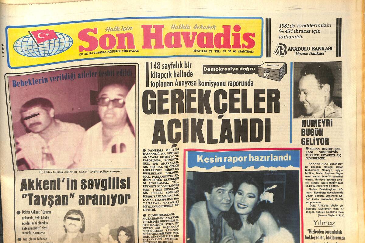Son Havadis Gazetesi 1 Ağustos 1982 - Bülent Ersoy Kadın Değil - Numeyri Bugün Geliyor GZ142756 - 1