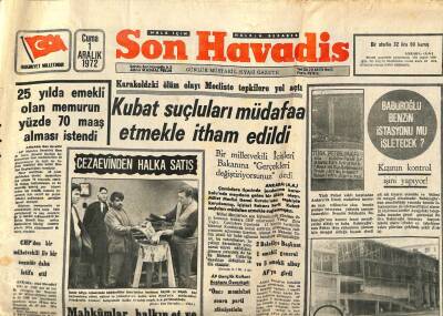 Son Havadis Gazetesi 1 Aralık 1972 - Kemaliyede 70 Bin Kişinin Nüfus Kütüğü Parçalanmak Üzere GZ98373 - 1