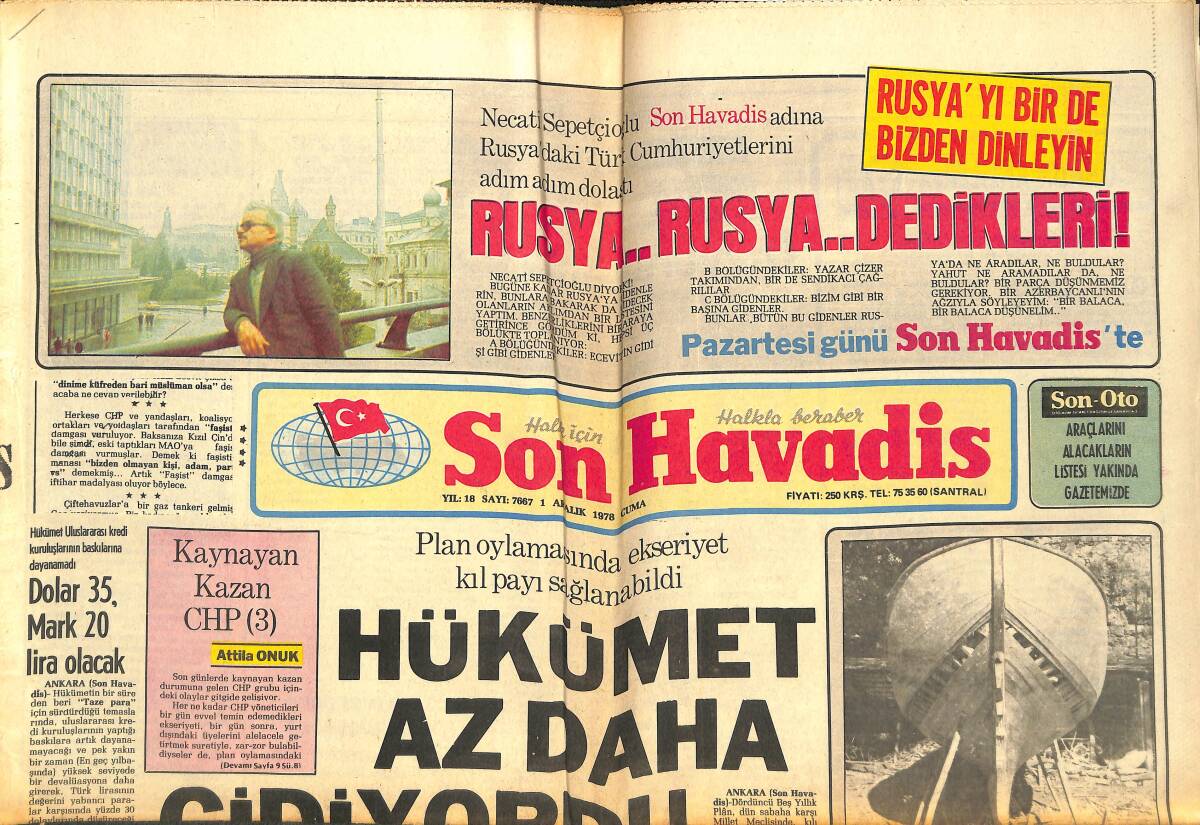 Son Havadis Gazetesi 1 Aralık 1978 - Füsun Önal'ın Sesi Tiyatrodan Çıktı - Urfa Askerlerin Denetimi Altında GZ142880 - 1